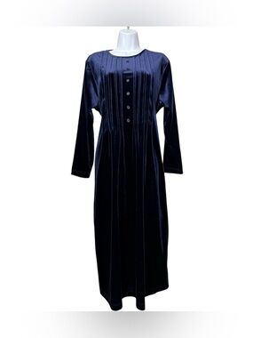 VTG Amanda Stewart Leisurewear Housedress Navy Crushed Velvet Pockets M